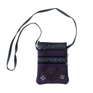 Ganesh Himal Purple Blue Embroidered Cotton Crossbody Bag Boho Hippie Nepal